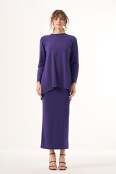 Nuss - Nuss Mercerized Knit Oval Cut Skirt Suit 029 Purple