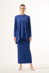Nuss - Nuss Mercerized Knit Oval Cut Skirt Suit 029 Sax Blue