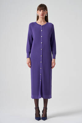 Nuss - Nuss Mercerized Striped Detail Long Cardigan 1110 Lilac