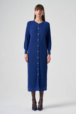 Nuss - Nuss Merserize Çizgi Detay Uzun Hırka 1110 Saks