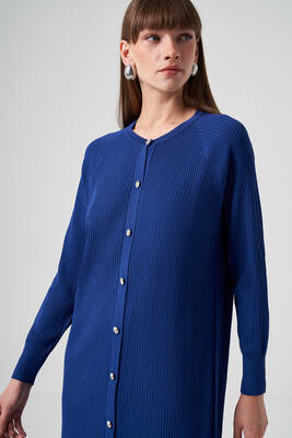 Nuss - Nuss Merserize Çizgi Detay Uzun Hırka 1110 Saks (1)