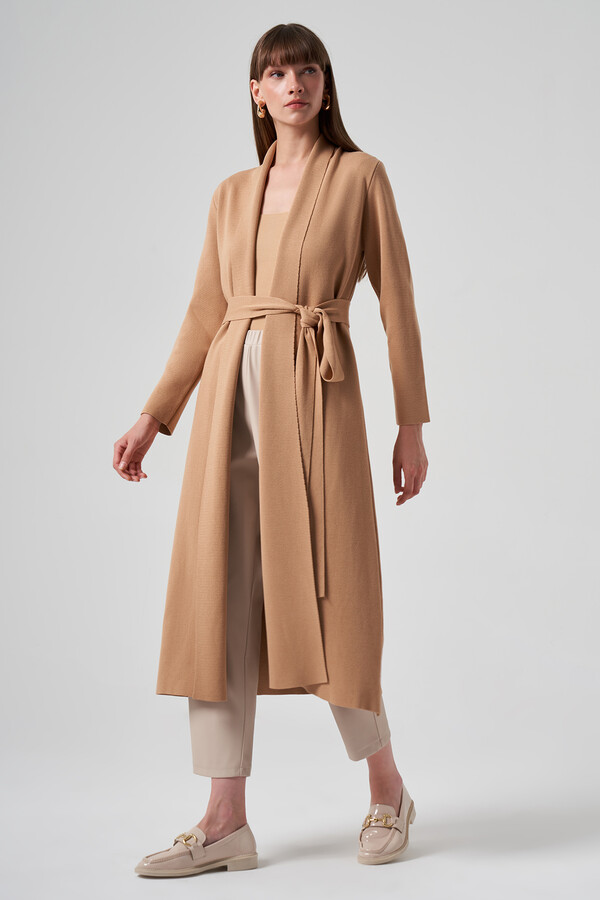 Nuss Merserize Örme Triko Uzun Hırka 7008 Camel
