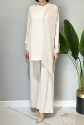 Nuss - Nuss Sheer Pleated Detail Pantsuit 1013 Beige