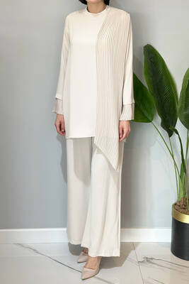 Nuss - Nuss Sheer Pleated Detail Pantsuit 1013 Beige (1)