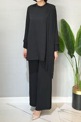 Nuss - Nuss Sheer Pleated Detail Pantsuit 1013 Black