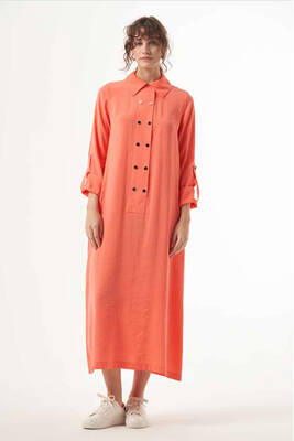 Lale Boutique - Nuss Snap Button Detail Dress 2006 Coral