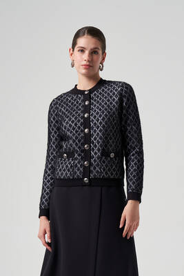 Lale Butik - Nuss Triko Düğme Detay Kısa Hırka 7002 Siyah-Ekru (1)