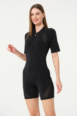 Remsa - One-Piece Zippered Swimmer Swimsuit With Shorts 24169 Black (1)