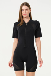 Remsa - One-Piece Zippered Swimmer Swimsuit With Shorts 24169 Black
