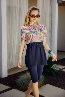 Remsa - Önü Kapaklı Kısa Kollu Yarı Kapalı Tesettür Mayo Lacivert R5300 Patara (1)