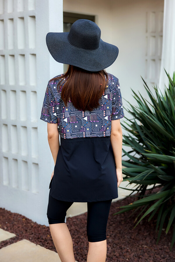 Önü Kapaklı Kısa Kollu Yarı Kapalı Tesettür Mayo Siyah01 R5301 - Thumbnail