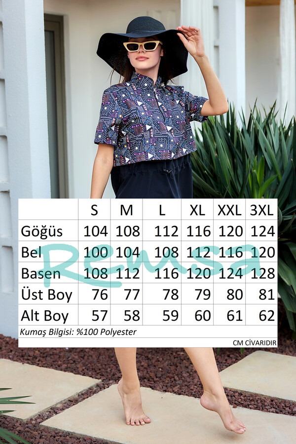 Önü Kapaklı Kısa Kollu Yarı Kapalı Tesettür Mayo Siyah01 R5301 - Thumbnail