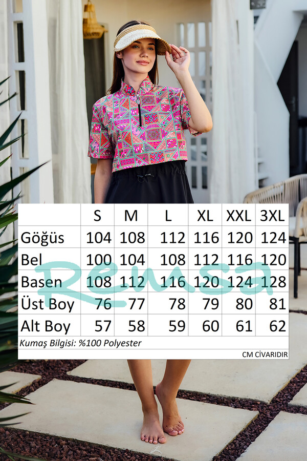 Önü Kapaklı Kısa Kollu Yarı Kapalı Tesettür Mayo Siyah02 R5302 - Thumbnail