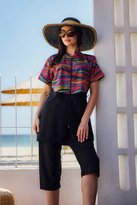 Remsa Mayo - Önü Kapaklı Paraşüt Kısa Kollu Yarı Kapalı Mayo Nurel R2606 Remsa Mayo - Önü Kapaklı Paraşüt Kısa Kollu Yarı Kapalı Mayo Nurel R2606