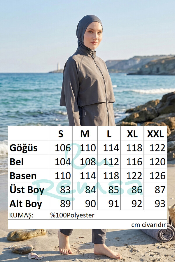 Önü Kapaklı Tam Kapalı Tesettür Mayo 6201 Antrasit - Thumbnail