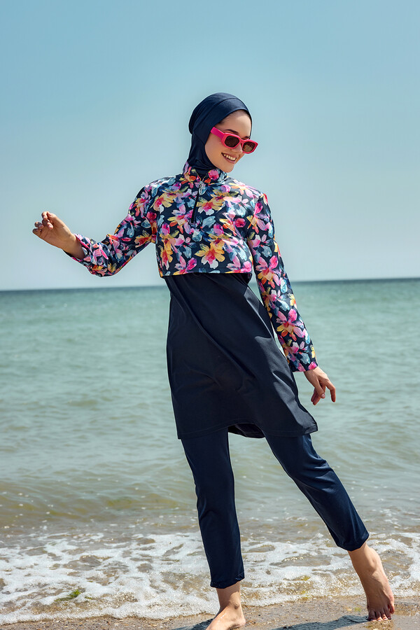 Önü Kapaklı Tam Kapalı Tesettür Mayo Lacivert09 R5209 - Thumbnail