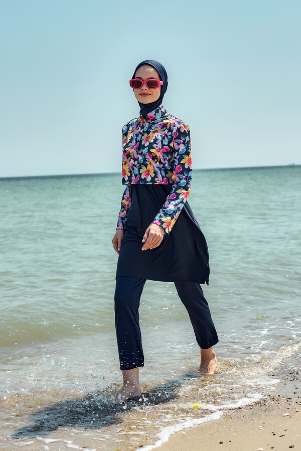 Önü Kapaklı Tam Kapalı Tesettür Mayo Lacivert09 R5209 - Thumbnail