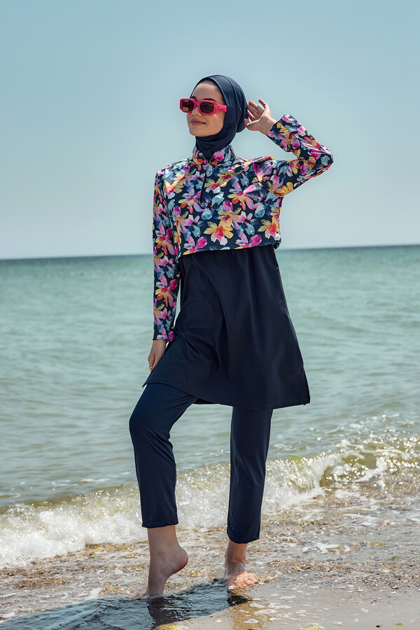 Önü Kapaklı Tam Kapalı Tesettür Mayo Lacivert09 R5209 - Thumbnail