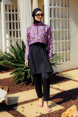 Remsa Mayo - Önü Kapaklı Tam Kapalı Tesettür Mayo Siyah R5200 (1)