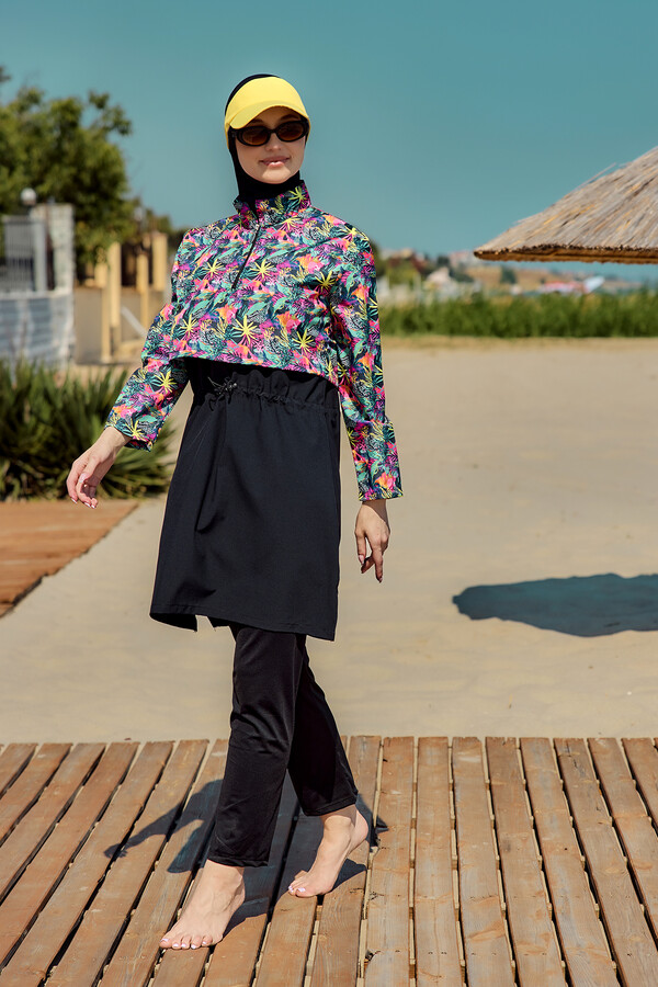 Önü Kapaklı Tam Kapalı Tesettür Mayo Siyah01 R5201 - Thumbnail