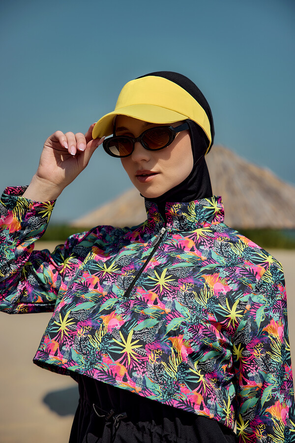 Önü Kapaklı Tam Kapalı Tesettür Mayo Siyah01 R5201 - Thumbnail