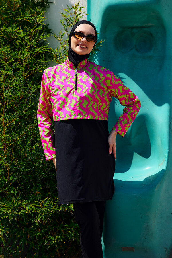 Önü Kapaklı Tam Kapalı Tesettür Mayo Siyah04 R5204 - Thumbnail