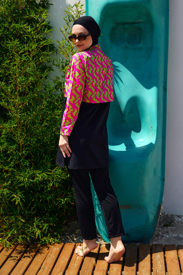 Önü Kapaklı Tam Kapalı Tesettür Mayo Siyah04 R5204 - Thumbnail