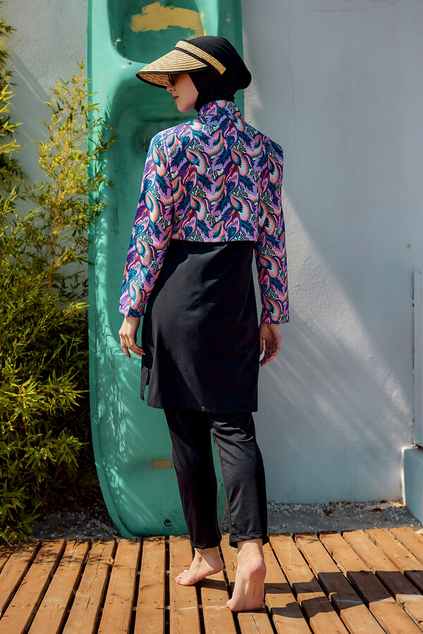 Önü Kapaklı Tam Kapalı Tesettür Mayo Siyah06 R5206 - Thumbnail