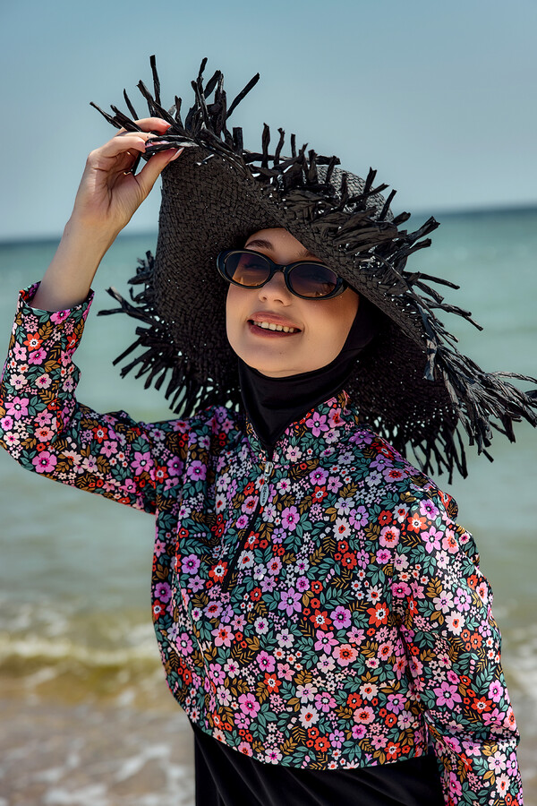 Önü Kapaklı Tam Kapalı Tesettür Mayo Siyah07 R5207 - Thumbnail