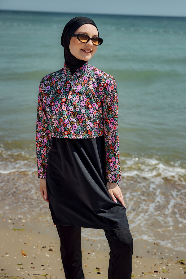 Önü Kapaklı Tam Kapalı Tesettür Mayo Siyah07 R5207 - Thumbnail