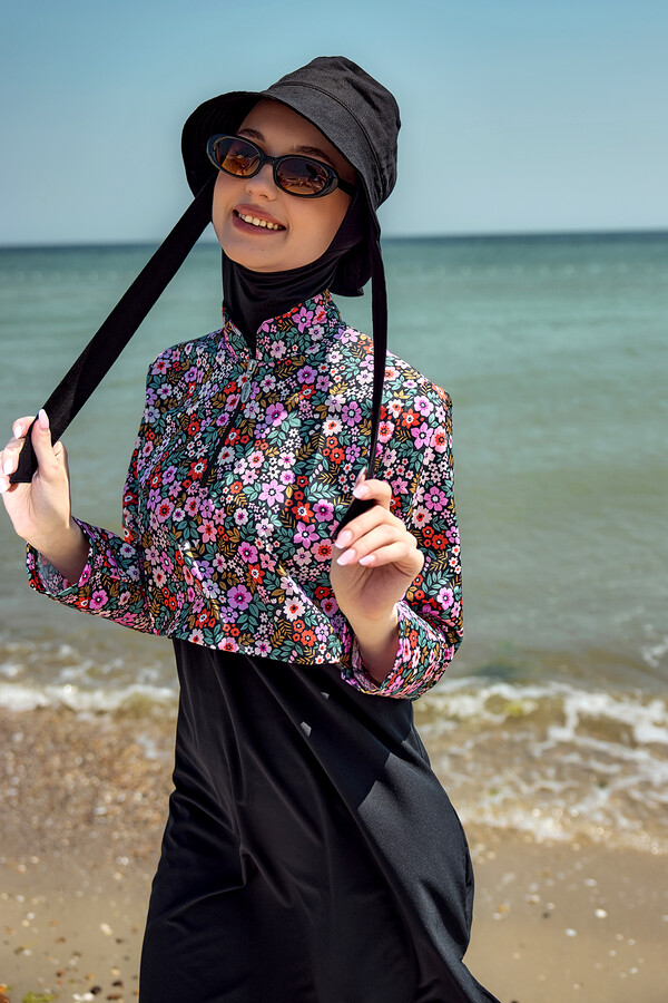 Önü Kapaklı Tam Kapalı Tesettür Mayo Siyah07 R5207 - Thumbnail