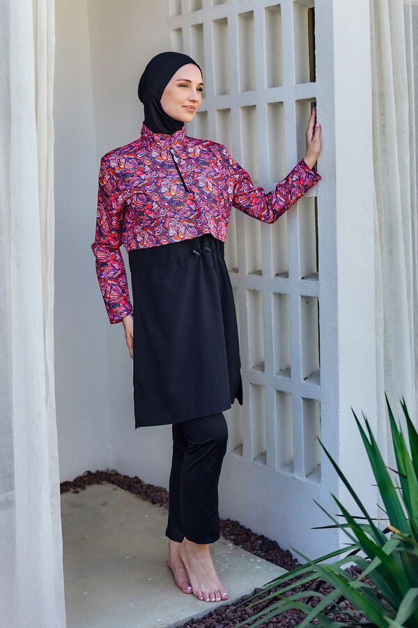 Önü Kapaklı Tam Kapalı Tesettür Mayo Siyah10 R5210 - Thumbnail