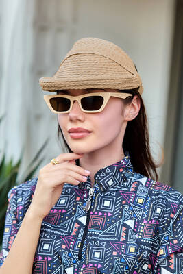 Remsa Mayo - Önü Katlama Detaylı Vizör Hasır Şapka Güneş Koruyucu Siperlik RŞ-2113 Camel01