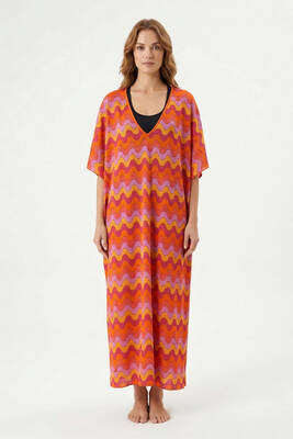 Remsa - Orange Patterned Kaftan Pareo for Modest Swimwear (1)