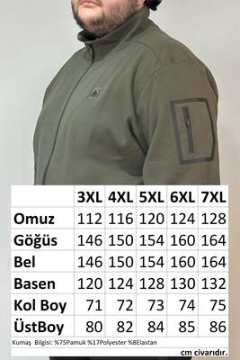 Özel Üretim Büyük Beden Ekstra Battal Pamuk Dokulu Erkek Eşofman Üstü 24723 Haki · 4