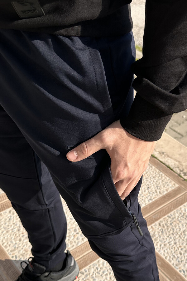 Paçası Beli Lastikli 3 Cepli Fermuar Detaylı Erkek Eşofman Altı 6630 Lacivert - Thumbnail