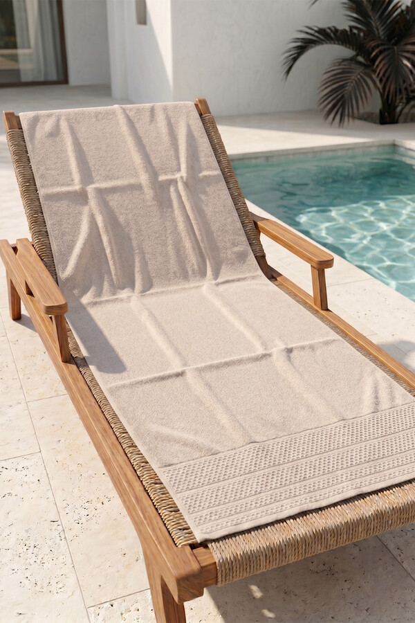 Pamuklu Deniz Havuz Plaj Banyo Havlusu 02 Açık Bej - Thumbnail