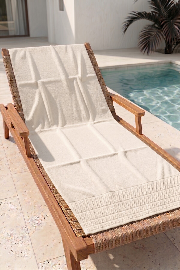 Pamuklu Deniz Havuz Plaj Banyo Havlusu 02 Ekru - Thumbnail