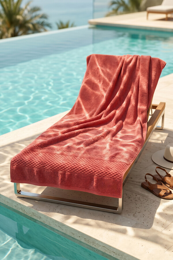 Pamuklu Deniz Havuz Plaj Banyo Havlusu 03 Kiremit - Thumbnail