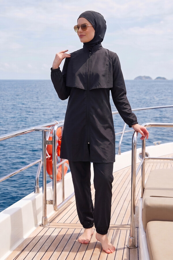 Parachute Full-Cover Modest Swimsuit Set 20251 Black - Thumbnail