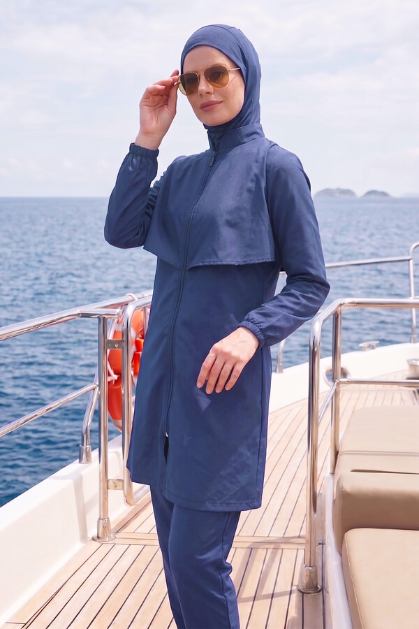 Parachute Full-Cover Modest Swimsuit Set 20251 Indigo - Thumbnail