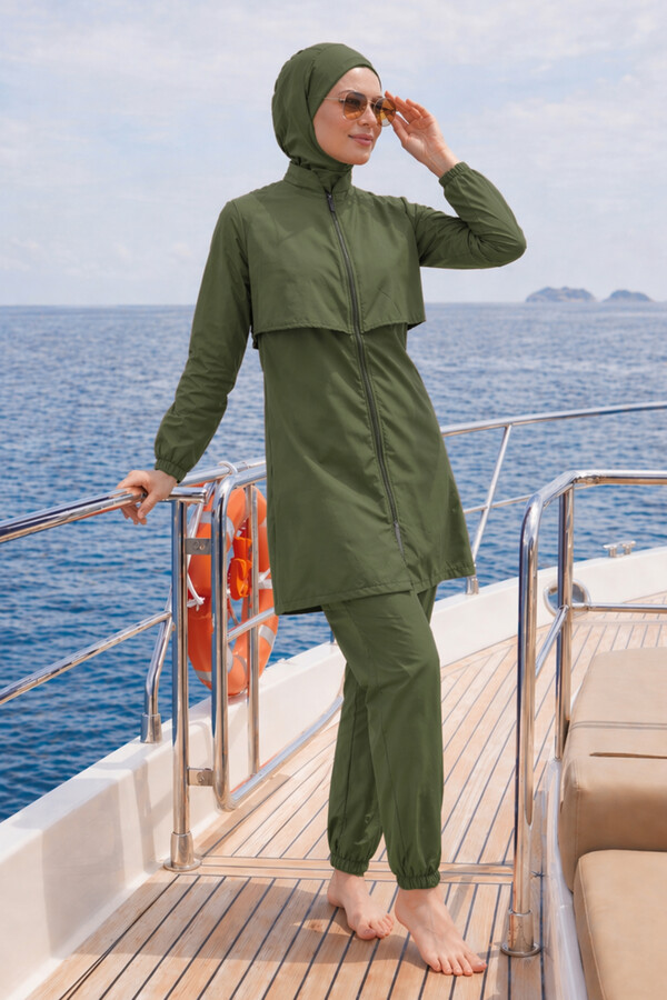 Parachute Full Cover Modest Swimsuit Set 20251 Khaki - Thumbnail