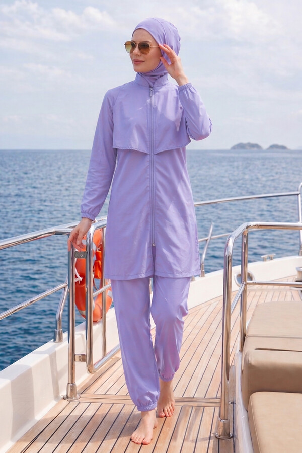Parachute Full-Cover Modest Swimsuit Set 20251 Lila - Thumbnail
