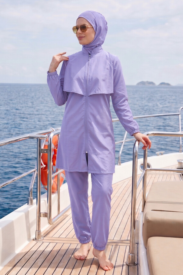 Parachute Full-Cover Modest Swimsuit Set 20251 Lila - Thumbnail
