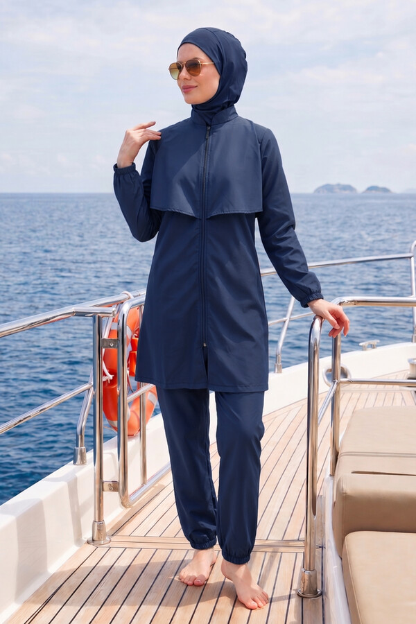 Parachute Full-Cover Modest Swimsuit Set 20251 Navy - Thumbnail