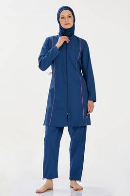 Rozamay - Parachute Full Coverage Hijab Swimsuit Beny 9075 Light Navy Rozamay - Parachute Full Coverage Hijab Swimsuit Beny 9075 Light Navy