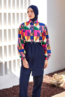 Adasea - Parachute Full Coverage Modest Swimsuit 1501 Dark Navy