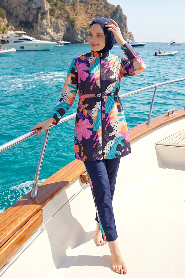 Parachute Fully Covered Burkini R079 Fuchsia - Thumbnail