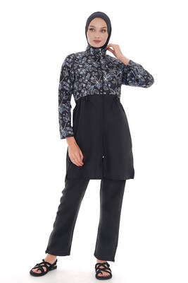 Remsa - Parachute Fully Covered Hijab Swimsuit Nida 2103 White Flower Remsa - Parachute Fully Covered Hijab Swimsuit Nida 2103 White Flower