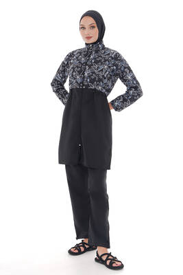 Remsa - Parachute Fully Covered Hijab Swimsuit Nida 2103 White Flower (1) Remsa - Parachute Fully Covered Hijab Swimsuit Nida 2103 White Flower (1)